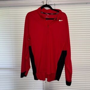 Red Nike Dri-Fit running zip pull over